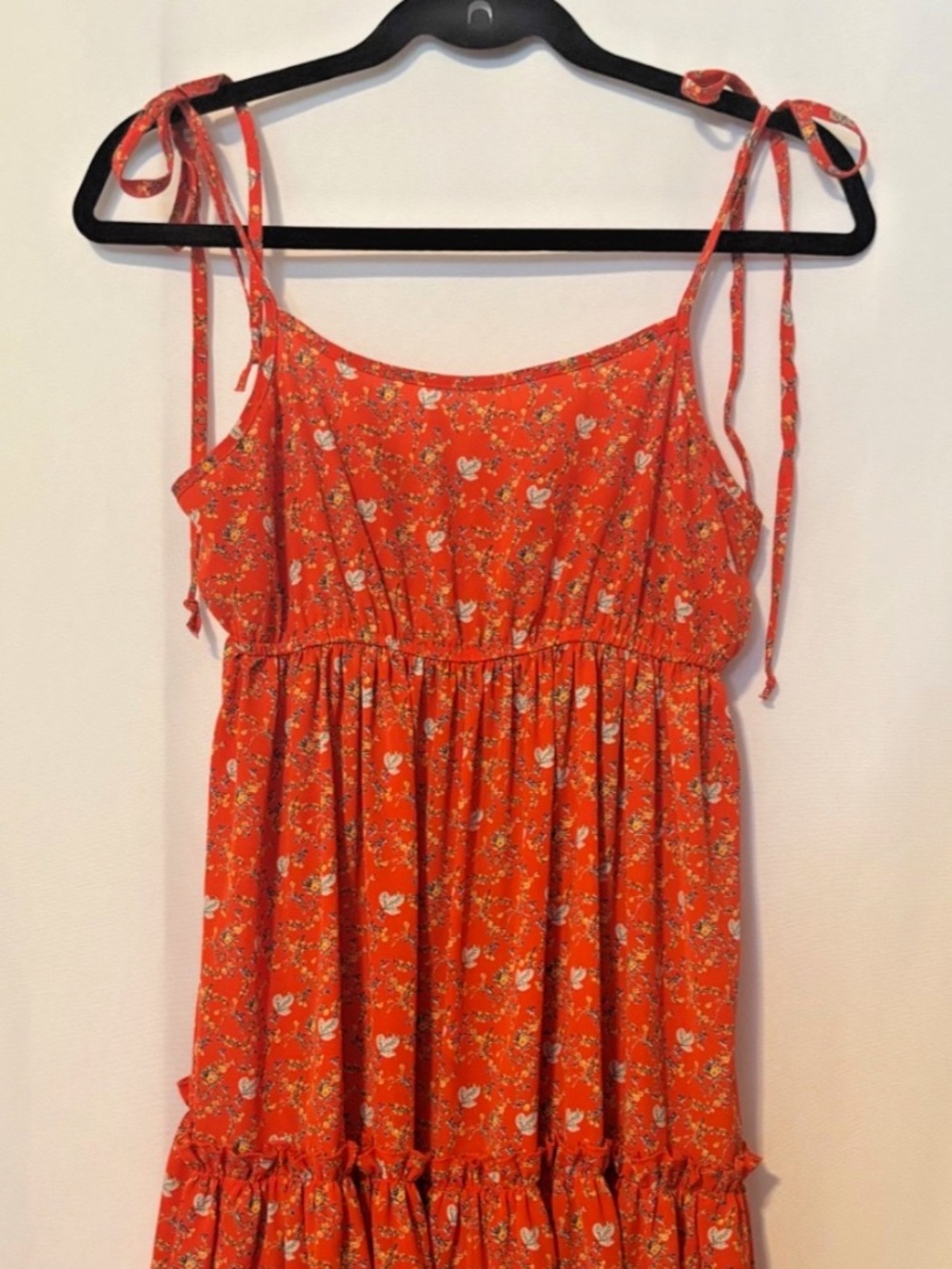 Boho Floral Tie Strap Tiered Mini Sundress Orange Size M JEUVRE